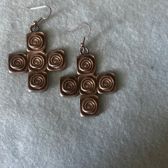 🤩 Large Vintage Pewter Cross Earrings-Dangle Style - Picture 2 of 4